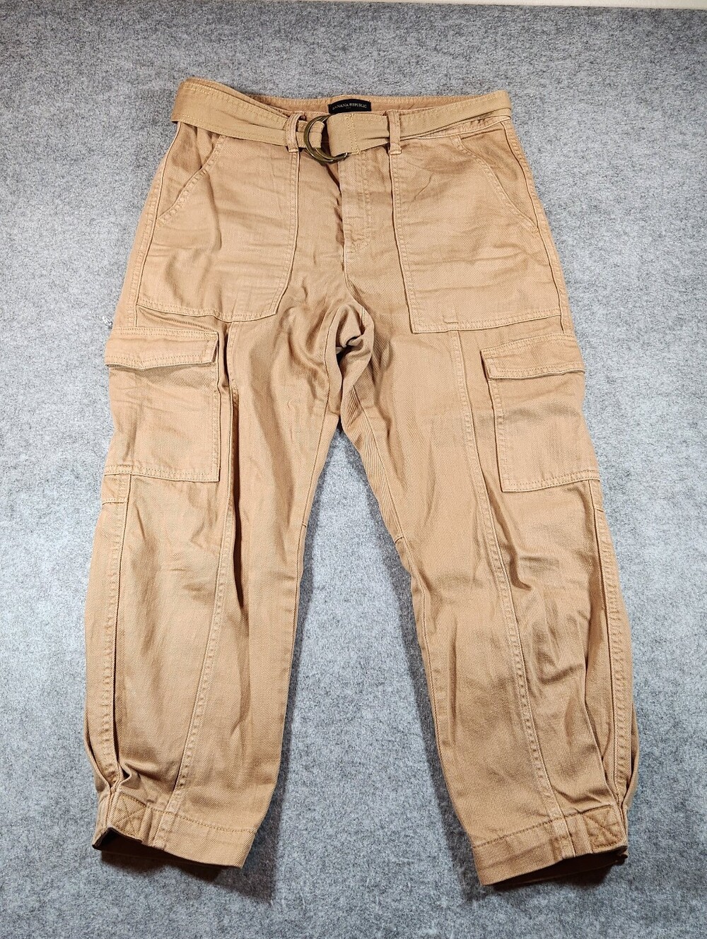 Banana Republic Camel Tan Cargo Tapered Ankle Pants with Belt Size 8